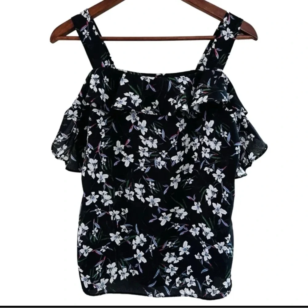 Banana Republic Black with Floral Print Floral Tank Top size Small - Picture 2 of 7